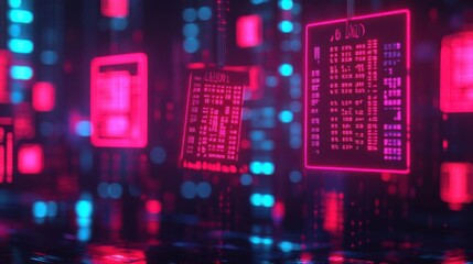 Cyberpunk Black Friday shopping spree, neon lights, futuristic city, digital price tags floating in the air, energetic atmosphere