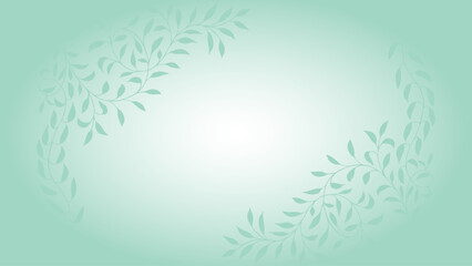 Obraz premium Spring green, light, soft, muted background, frame of floral tree branch, leaf, plants. Elegant, aesthetic, stylish elements for Decoration. Hand drawing doodles of botanical elements. Space for text