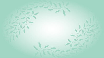 Fototapeta premium Spring green, light, soft, muted background, frame of floral tree branch, leaf, plants. Elegant, aesthetic, stylish elements for Decoration. Hand drawing doodles of botanical elements. Space for text