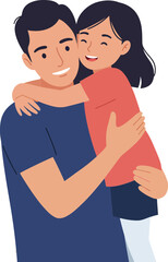 A father joyfully embracing his daughter in a minimal and colorful design, showcasing love and affection in vector illustration