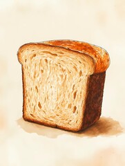 Whole wheat bread with rough crust and soft inside, placed beside a burlap sack with wheat stalks, artistic sketchbook style