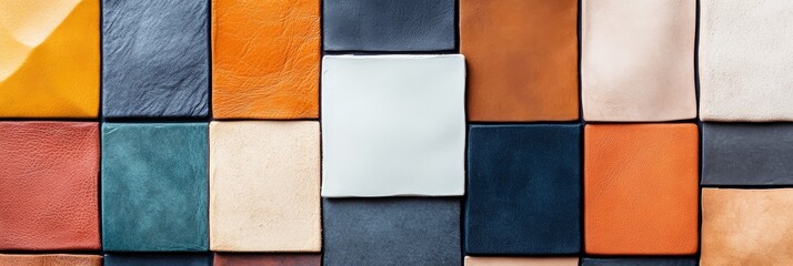 Fototapeta premium Leather Texture Color Palette - A vibrant collection of leather swatches in diverse colors and textures, perfect for design inspiration
