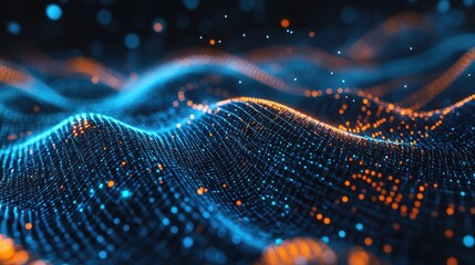 Abstract Digital Landscape, Waves of Data and Light