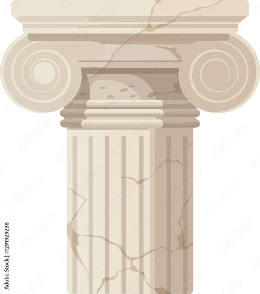 Poster classic greek column depicted in a minimal style showcasing intricate details and textures, represen