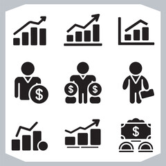 Income Growth and Economy Statistics Must Have Graph and Chart Icon Collection