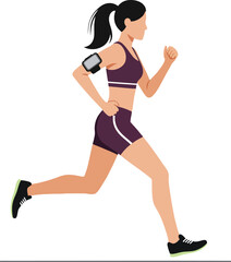 Fototapeta premium Young woman in athletic wear running energetically on a path with a confident expression in a flat vector illustration