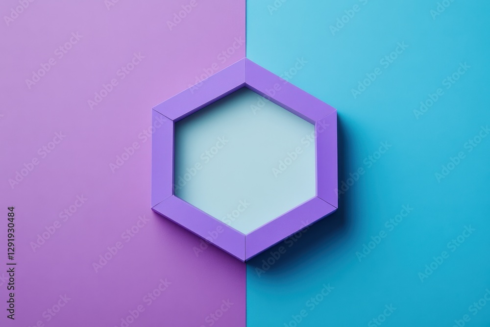 Poster a photo displaying a hexagonal design on a purple and blue background minimalistic geometric design 