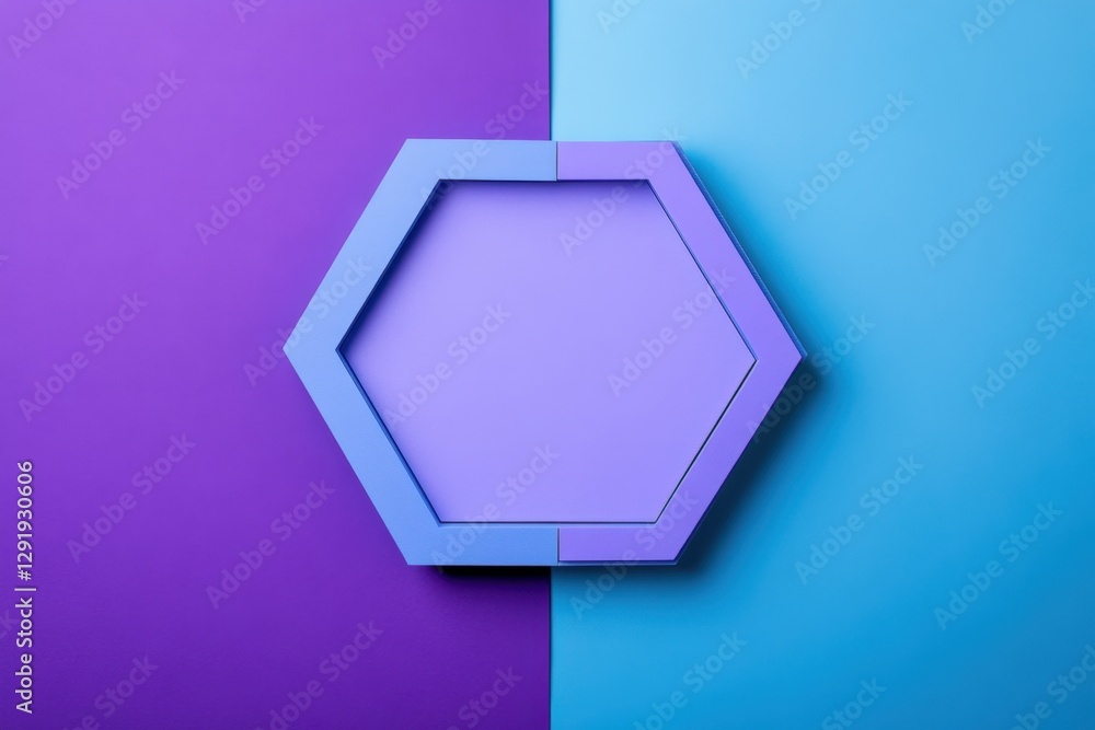 Poster a photo displaying a hexagonal design on a purple and blue background minimalistic geometric design 