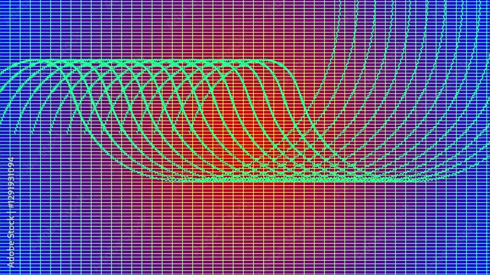Poster seamless loop background with light blue digital grid smoothly waving with glow effect. technology a