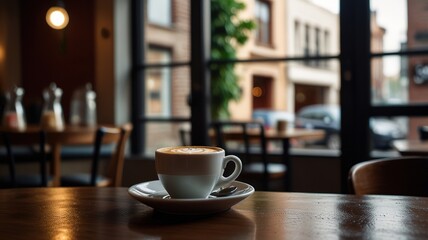 View on coffee shop coffee in cup.