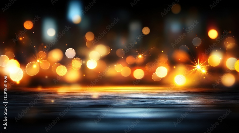 Poster blurred lights creating abstract patterns in a dark environment with vibrant colors