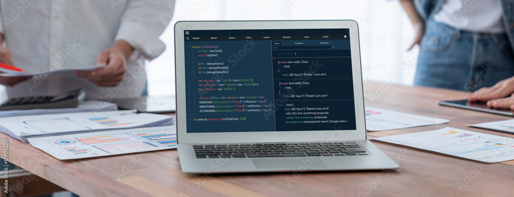 Leinwandbilder Software development programming on computer screen for brisk application and program coding