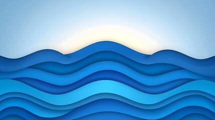 Fototapeta premium Layered blue waves vector graphic, with light in back for presentation backdrop, or wallpaper use