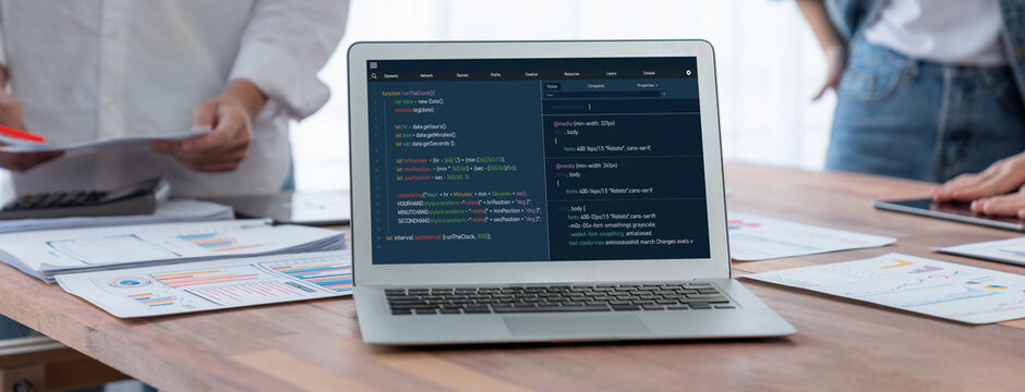 Software development programming on computer screen for brisk application and program coding