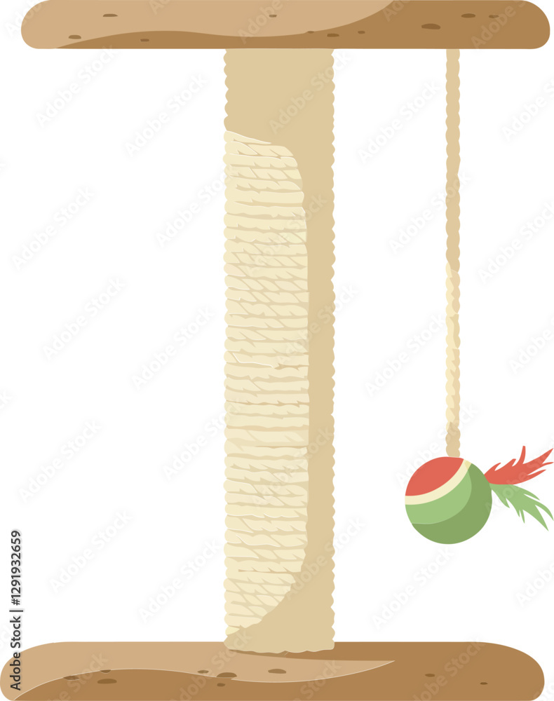Poster cat scratching post with attached toy ball in a minimal flat design vector art