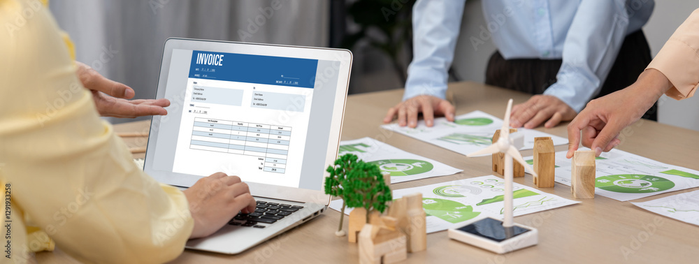 Poster invoice on computer screen from accounting application. computer program for financial and budget of