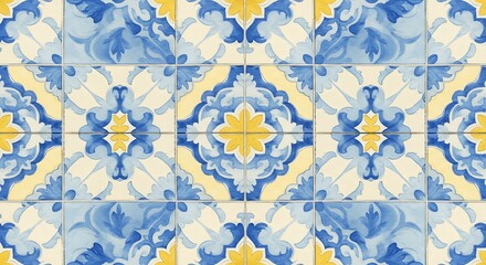 Decorative Tiles Floral Pattern Blue Yellow Cream Decorative Tiles Design