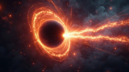 A black hole ejecting powerful jets of plasma, radiant beams of energy stretching across millions of light-years
