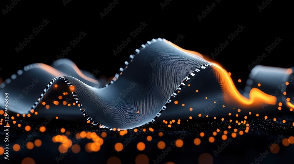 Poster close up of a white and orange object with a photo background on a textured surface
