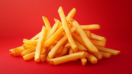 French fries on red background