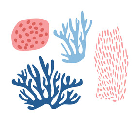 Colorful abstract illustration of various coral shapes, showcasing marine biodiversity and creative design