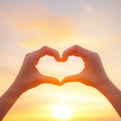 Obraz premium hands making a heart shape with sunset background