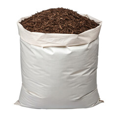 spring season equipment, Sack filled with mulch or soil material isolated on a white background.