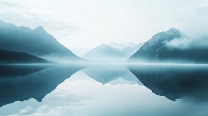 Fototapeta premium Ethereal Mountain Lake Reflection - Serene, Peaceful, Tranquil