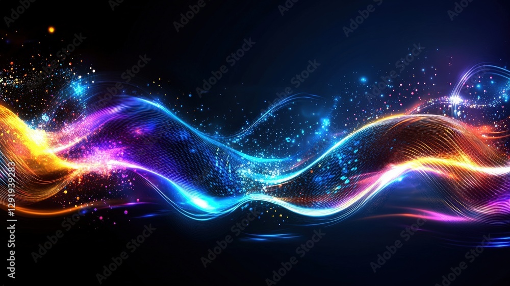Poster abstract background featuring glowing lines and stars with a vibrant color scheme for creative proje