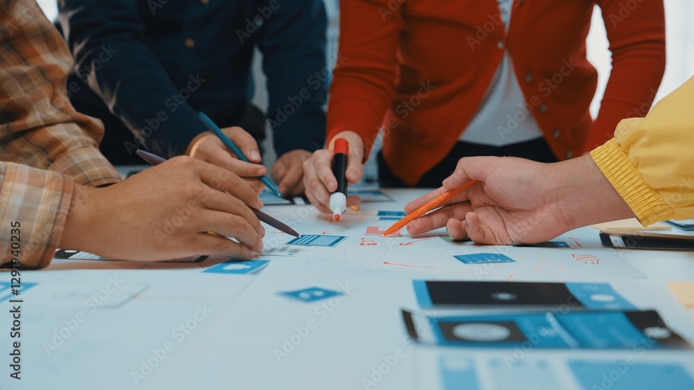Aufkleber diverse hands engaged in planning and designing digital solutions during a collaborative brainstormi