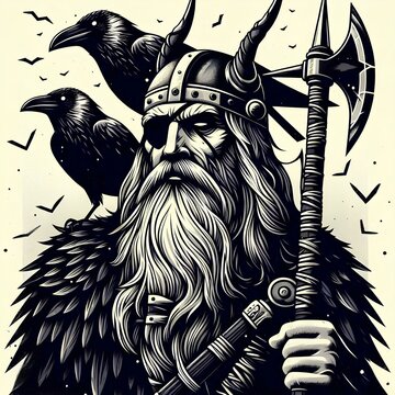 black and white illustration of the god odin 5