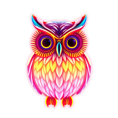 Owl holographic 3D icon. neon symbol vector illustration isolated on white background. Generative AI