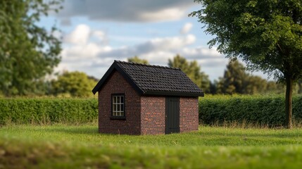 Obraz premium Charming peat hut in drenthe a stunning display of dutch architecture amidst lush greenery