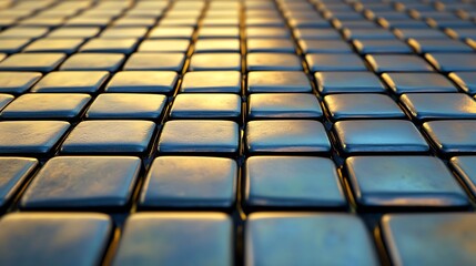 Obraz premium Metallic squares reflecting light, surface detail, abstract background, texture for design