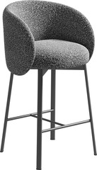 Perspective view of a modern gray boucle upholstered stool