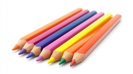 Fototapeta premium Colorful Pencils Arranged on White, Education Concept