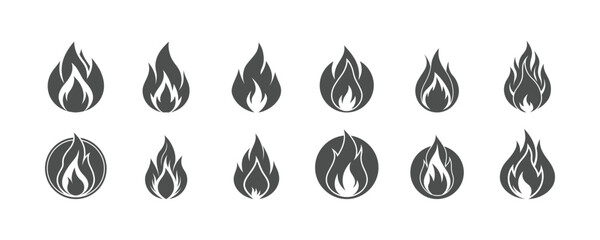 Set of black flame icons 