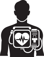 Defibrillator silhouette vector icon. Medical emergency device for heart resuscitation and cardiac arrest. EPS format for healthcare and first aid designs.
