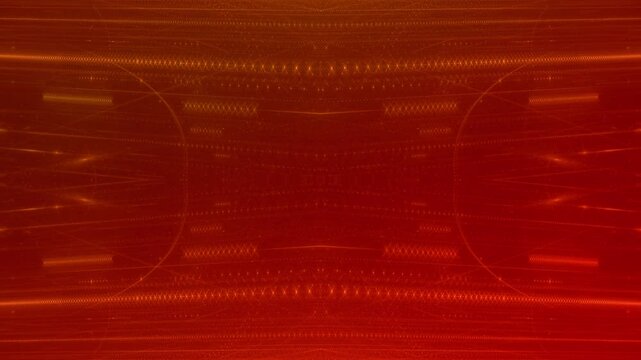 leuchtende Lichtpunkte bewegen sich langsam Richtung Zentrum, digitaler Datentransfer, Algorithmus, Internet, Energie, Datenfluss, Geschwindigkeit, Wandel, Austausch, orange