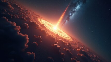 A distant pulsar emitting rhythmic beams of light, its spinning core Magical Realism pulsing in perfect synchronization, a mesmerizing celestial lighthouse in the endless void.