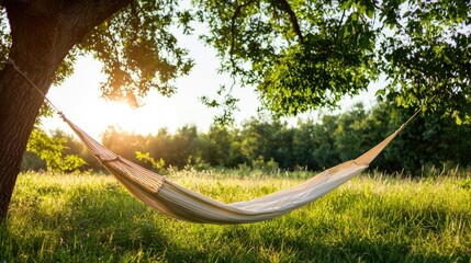 Sunset hammock relaxation in summer meadow