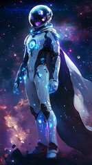 Fototapeta premium anime character with sparkling space fighter suit set on cosmic space background