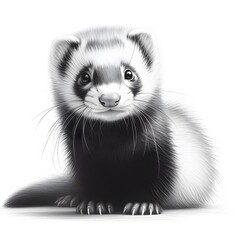 Obraz premium 흰 배경, 페럿, 펜슬 드로잉, jpeg (white background, Ferret, pencil drawing, jpeg)