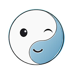 Fototapeta premium Playful yin and yang cartoon character with a smiling face and wink
