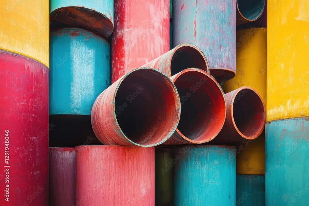 Poster a photo of a bunch of pipes stacked on top of each other creating a vertical arrangement pipelines c