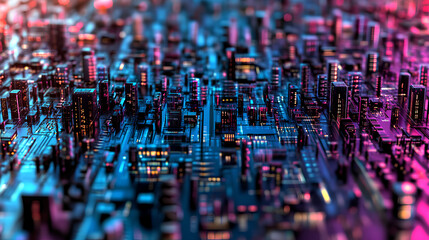 A visually striking abstract representation of a futuristic circuit board, featuring intricate lines, glowing elements, and a sleek, tech-inspired design