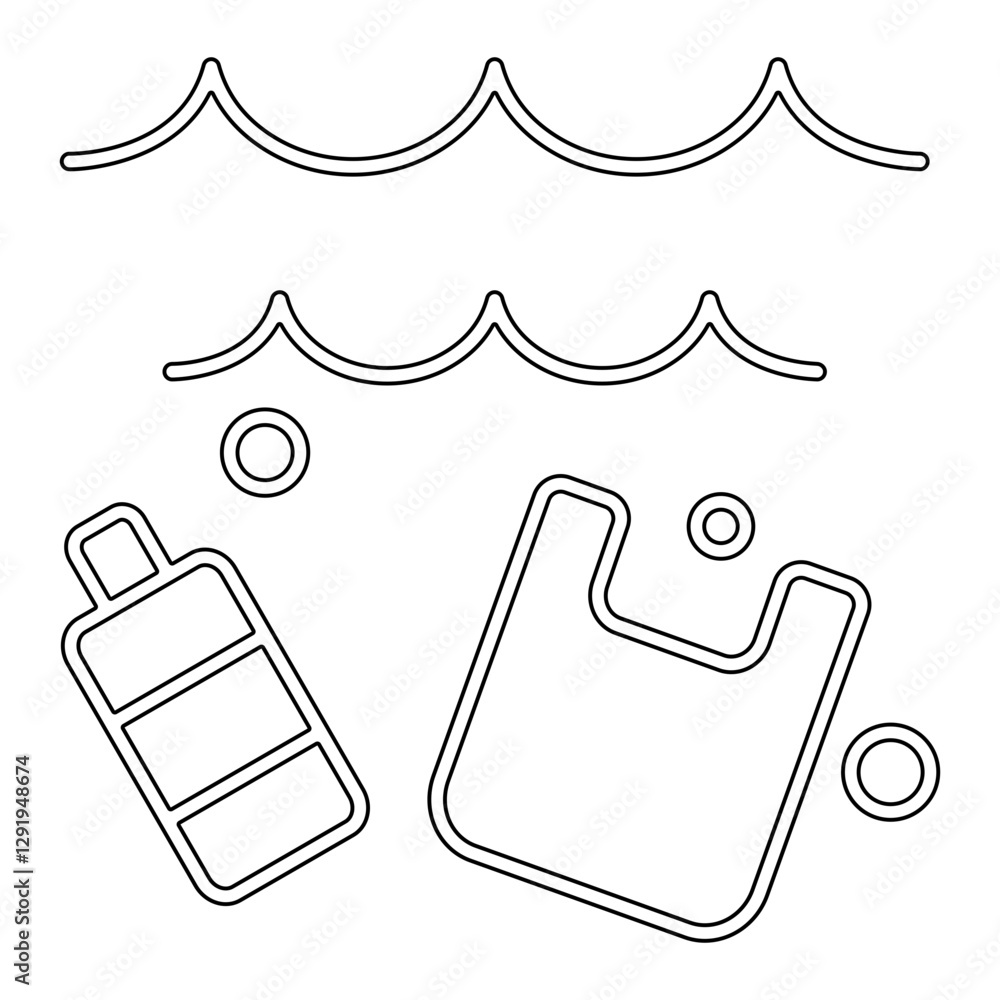 Poster throwing garbage into the river icon in line style