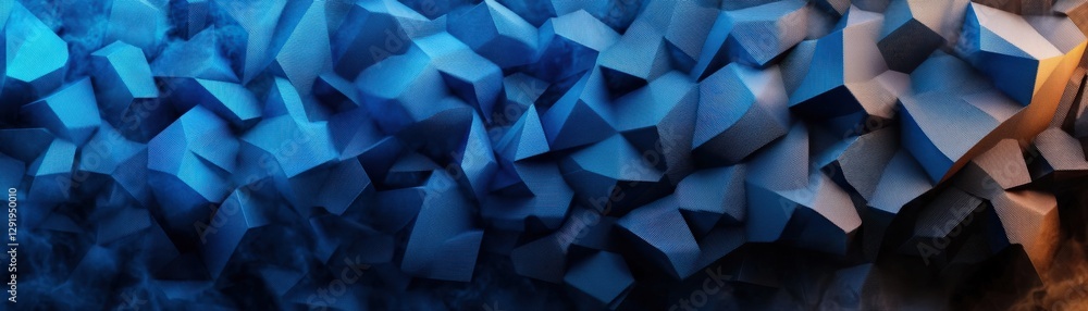 Poster blue abstract background featuring numerous small triangles creating a geometric pattern