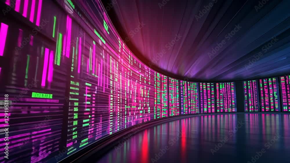 Poster futuristic tunnel with glowing code displays