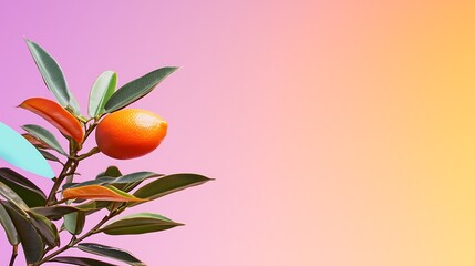 Orange fruit on houseplant, colorful gradient background, used for decor, health, or beauty imagery